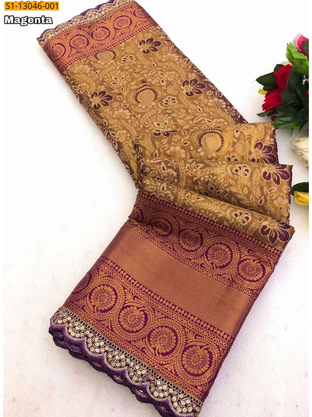 Magenta Kanjiviram pattu silk gold zari weaving saree Magenta Kanjiviram pattu silk gold zari weaving saree