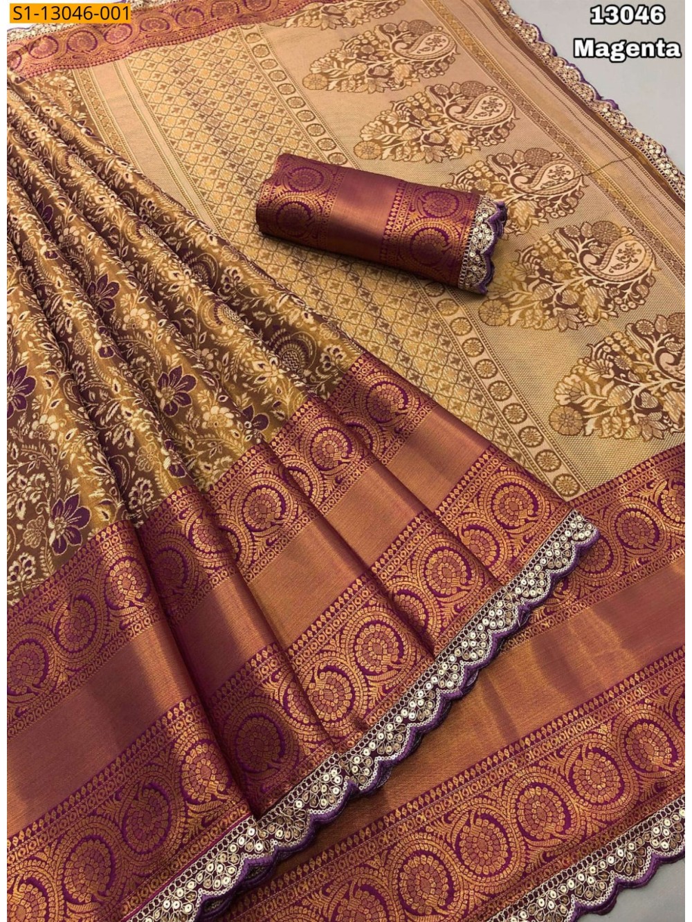 Magenta Kanjiviram pattu silk gold zari weaving saree Magenta Kanjiviram pattu silk gold zari weaving saree