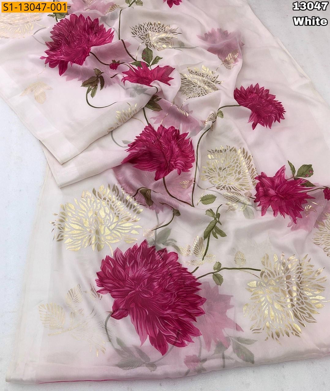 White Celebrity inspired Kora organza Saree