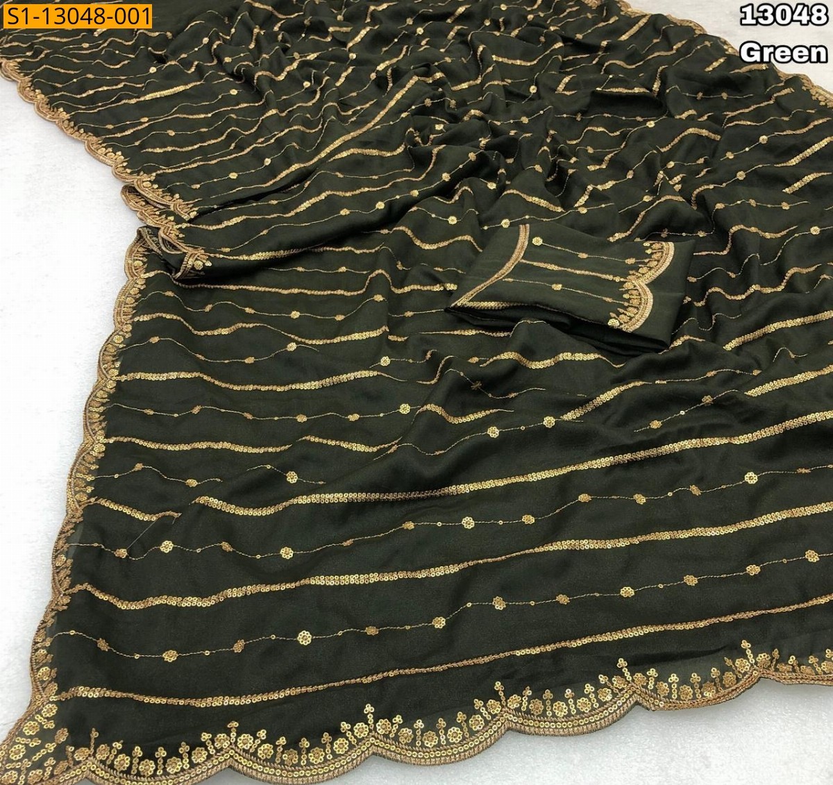 Green Fancy Star georgette sequence saree