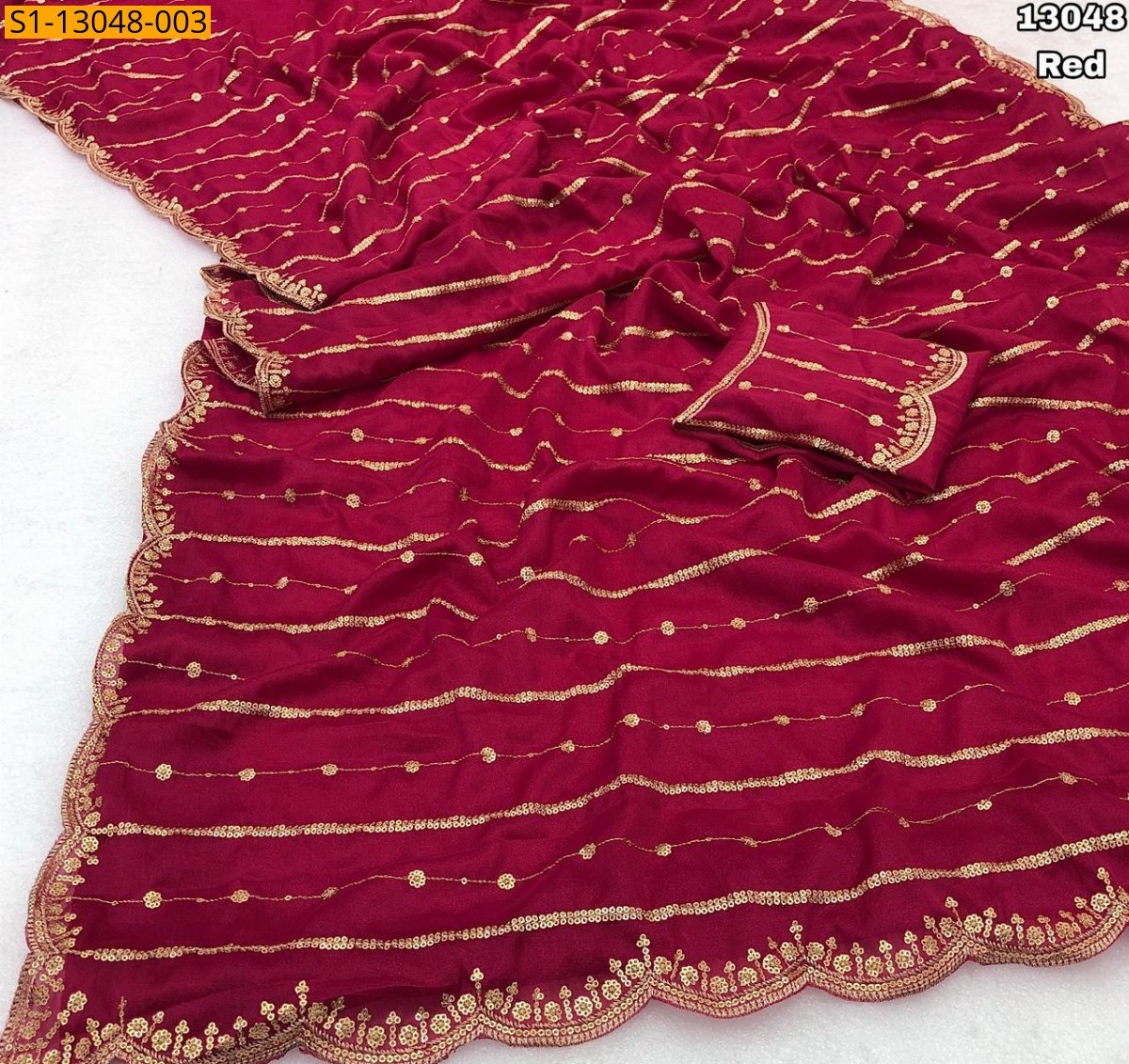 Red Fancy Star georgette sequence saree