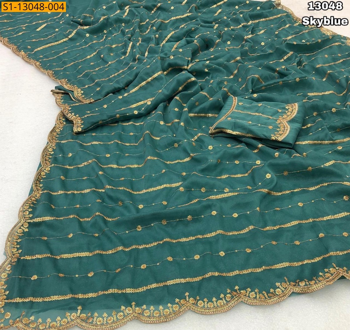 Sky blue Fancy Star georgette sequence saree
