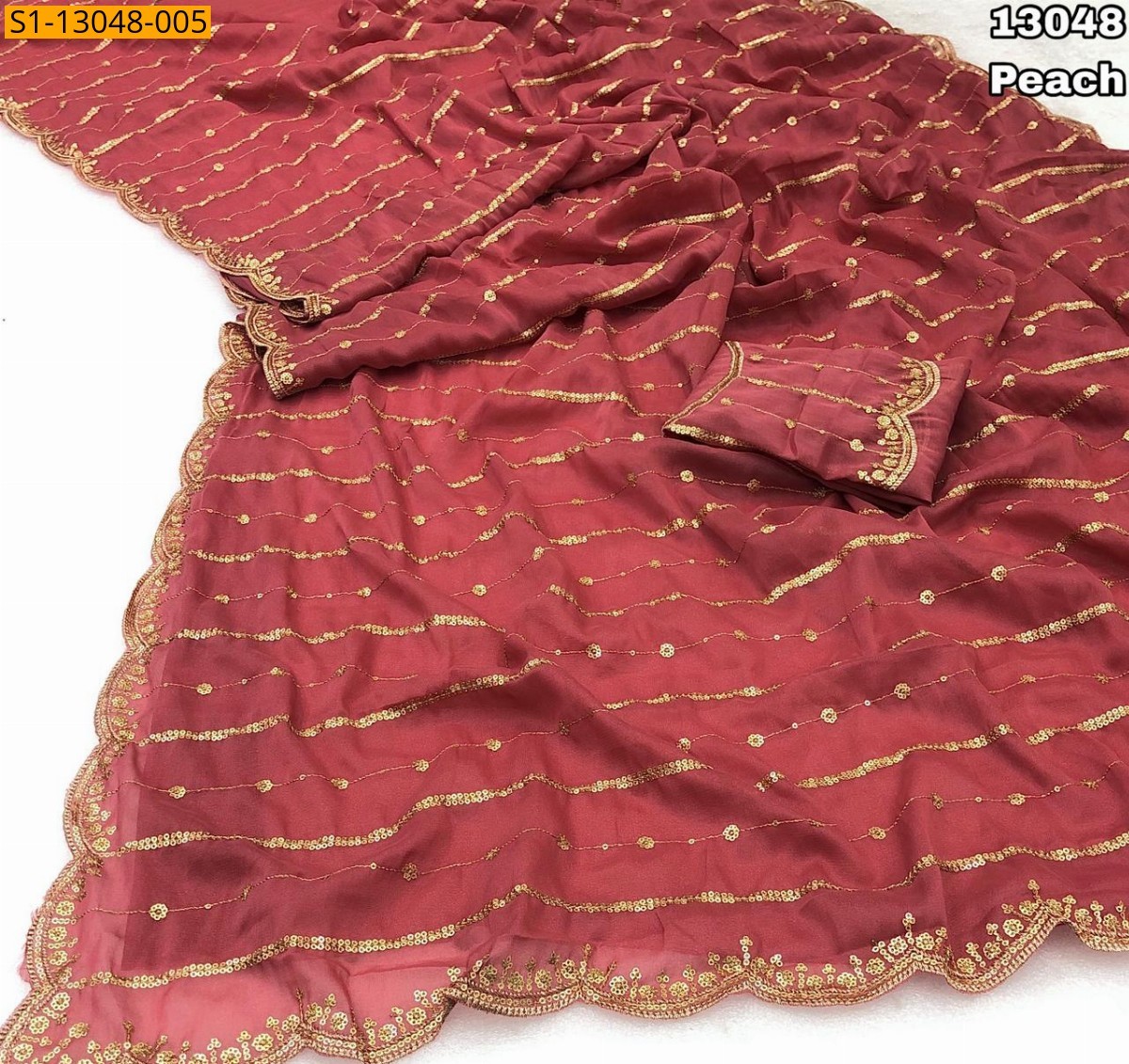 Peach Fancy Star georgette sequence saree