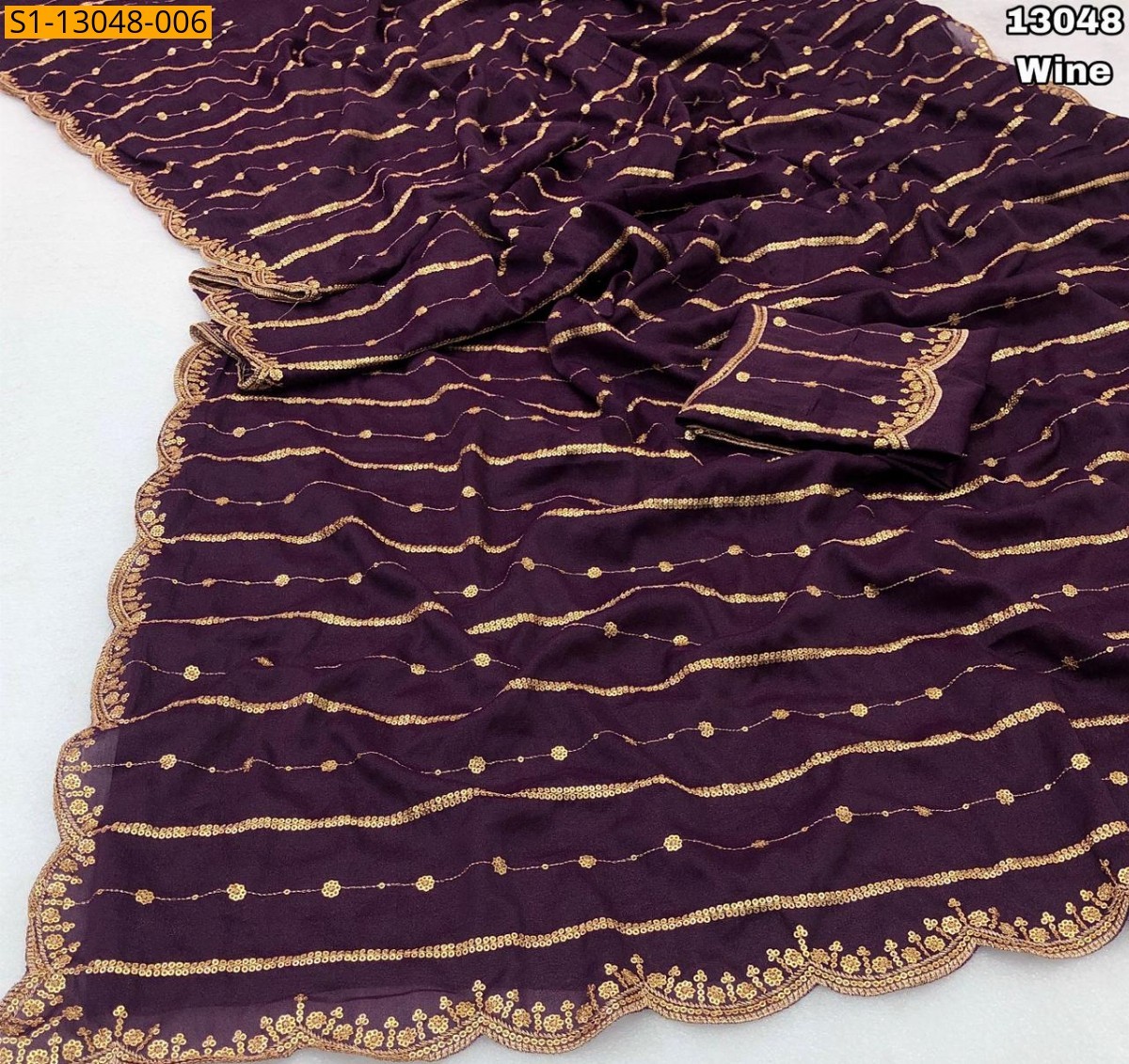 Wine Fancy Star georgette sequence saree