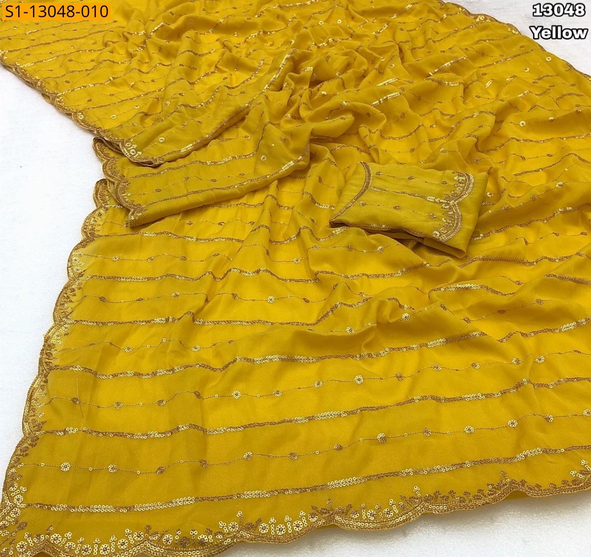 Yellow Fancy Star georgette sequence saree