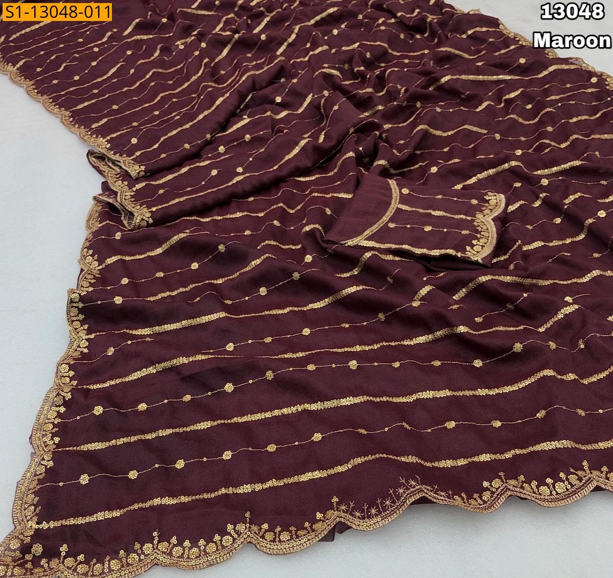 Maroon Fancy Star georgette sequence saree