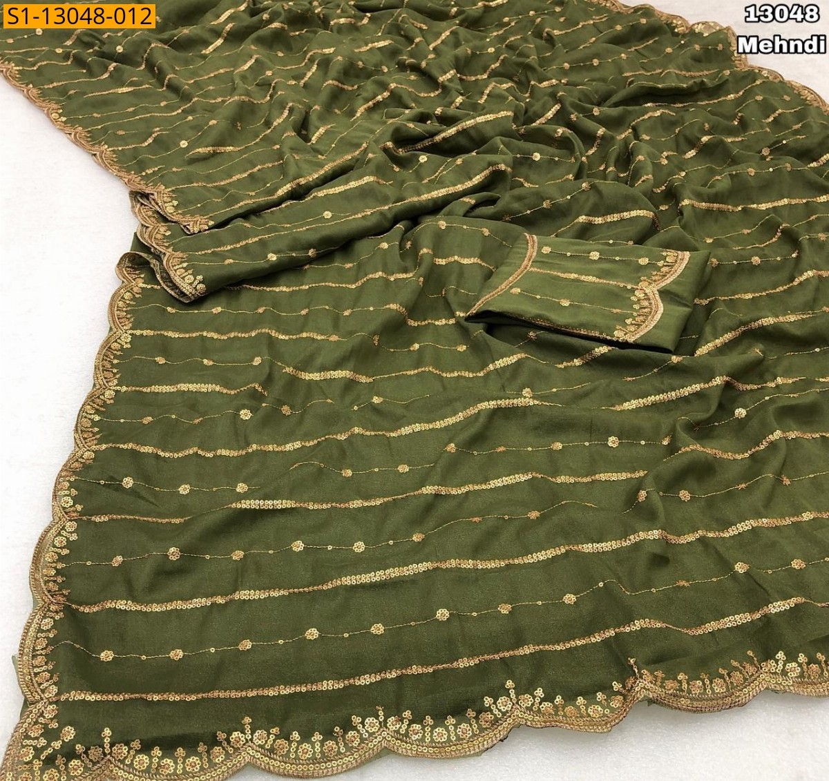 Mehandi Fancy Star georgette sequence saree