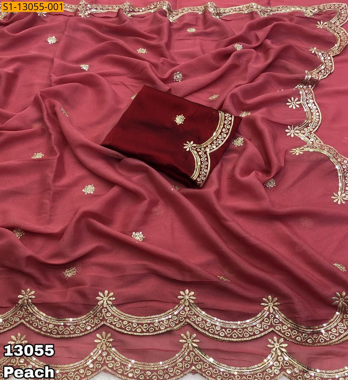 Peach Star georgette sequence saree