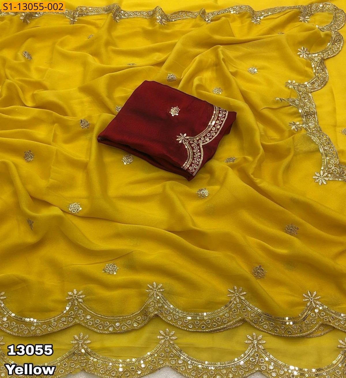 Yellow Star georgette sequence saree