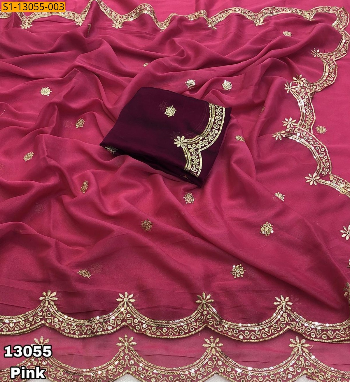 Pink Star georgette sequence saree