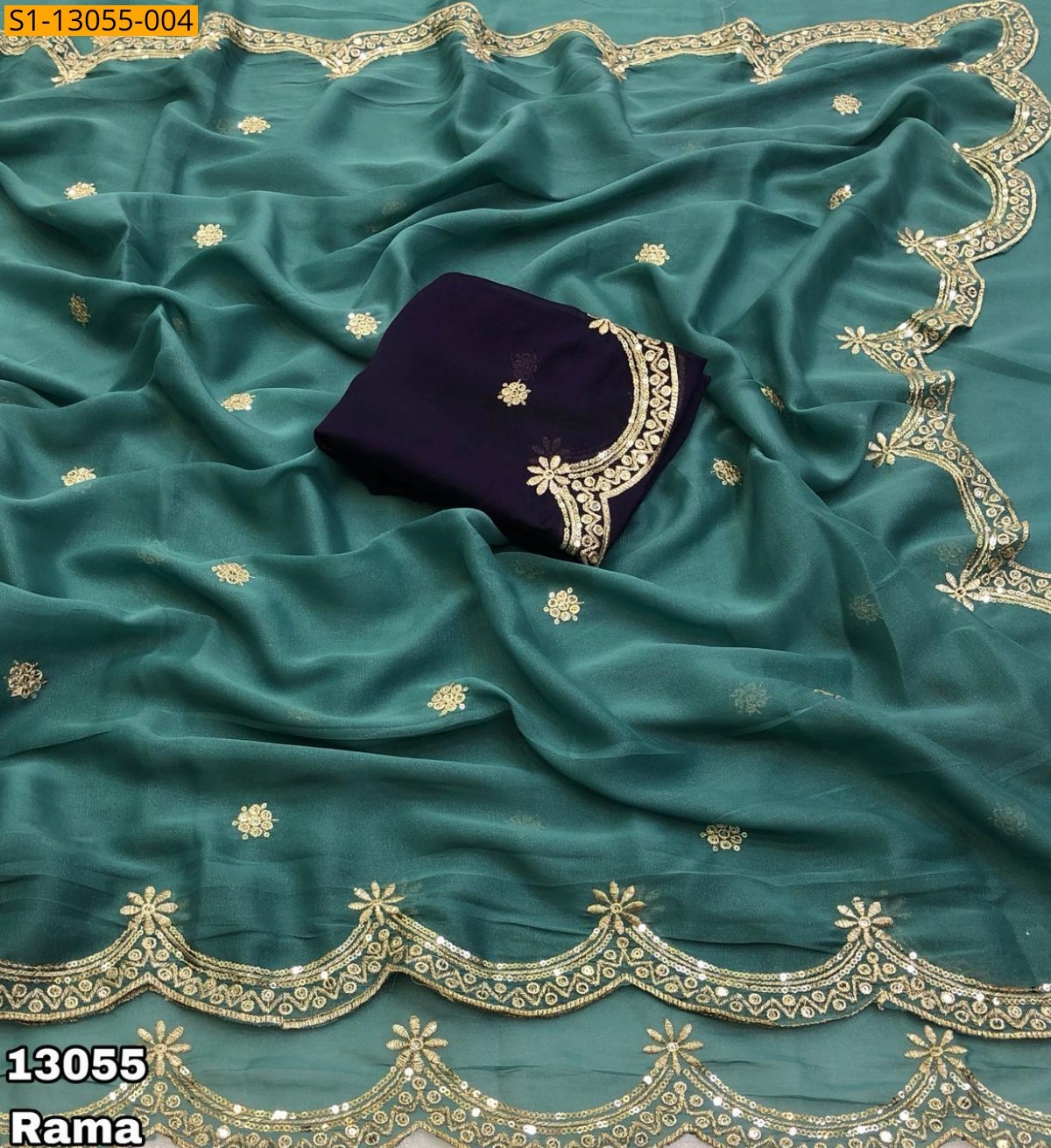 Rama green Star georgette sequence saree