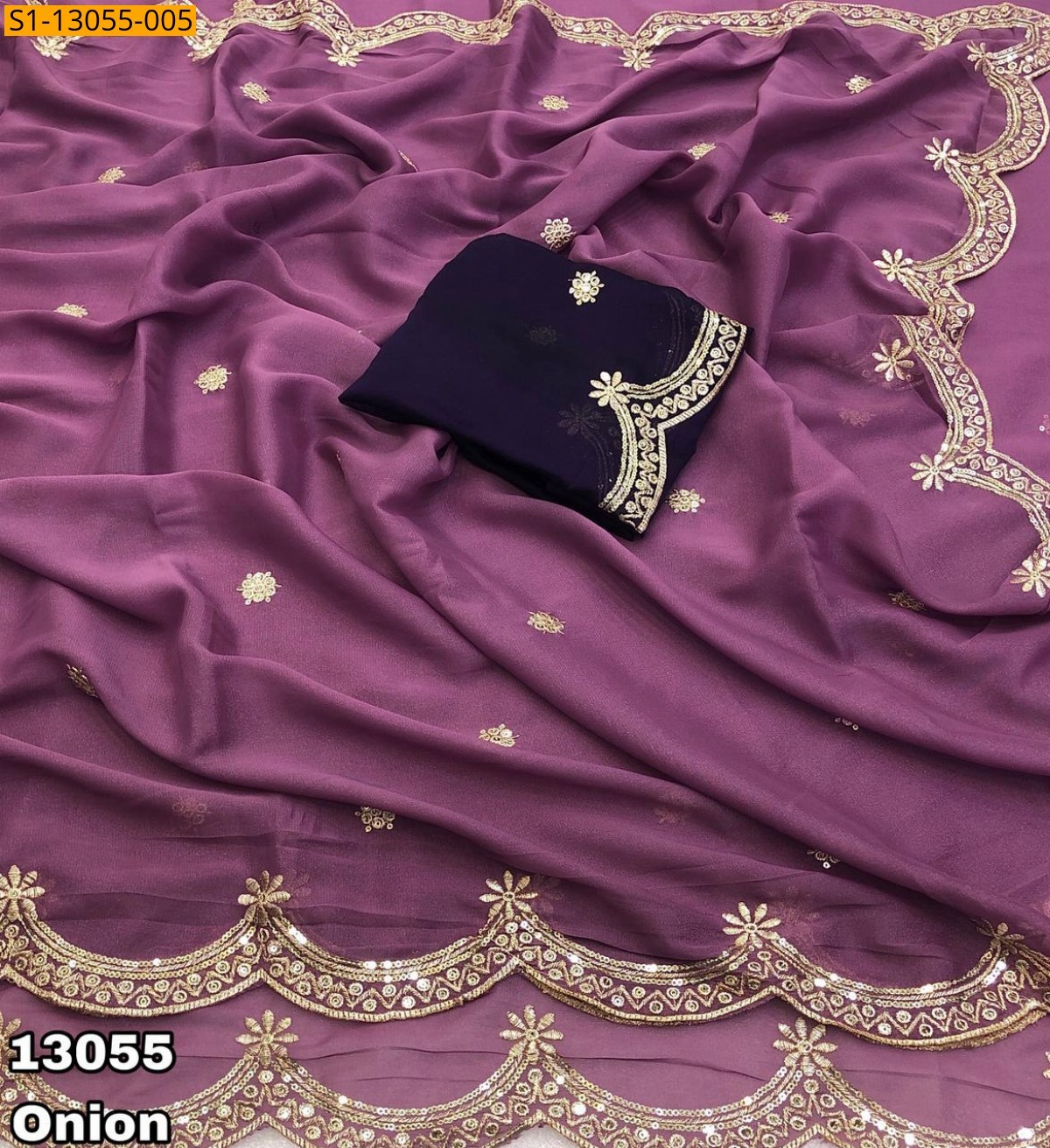 Onion pink Star georgette sequence saree