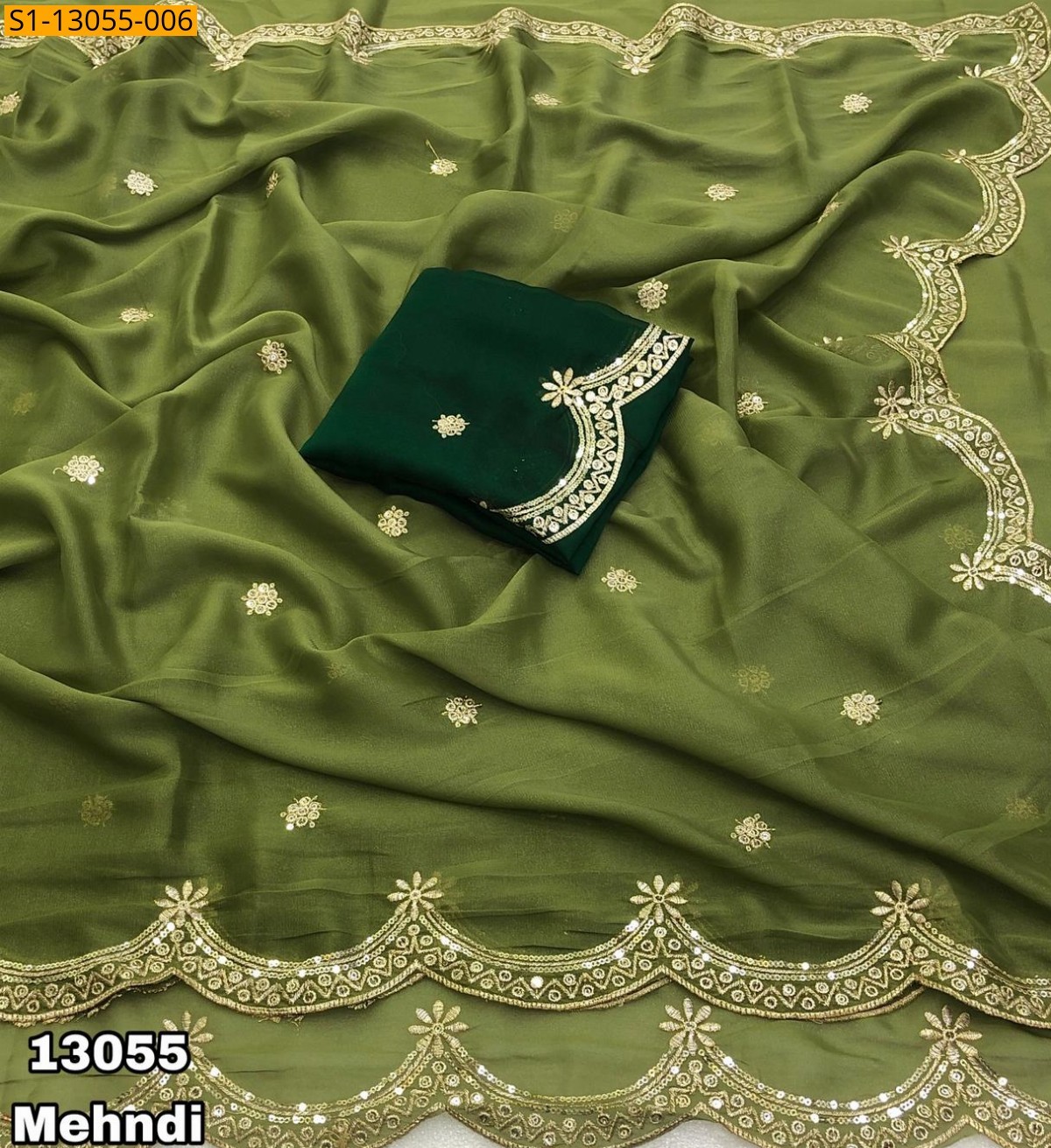Mehandi green Star georgette sequence saree