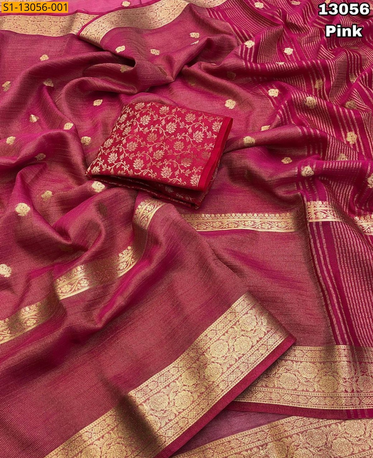 Pink Banarasi Tissue soft silk Saree