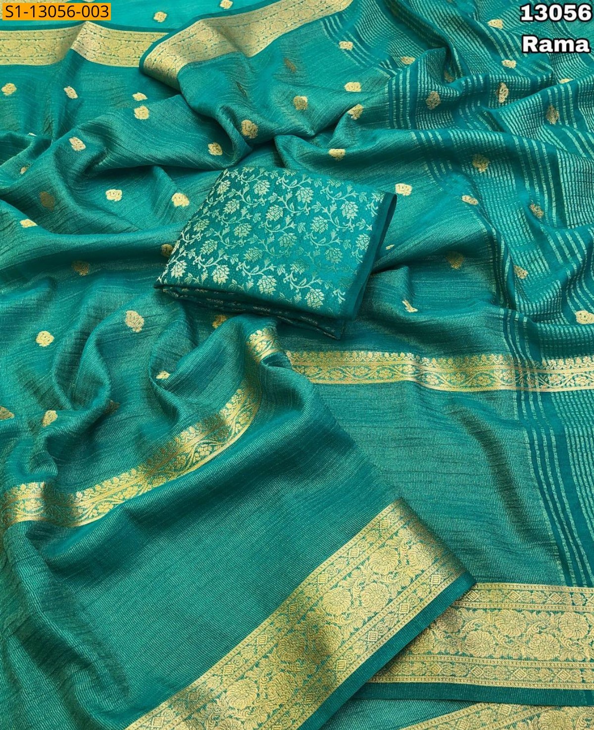 Rama green Banarasi Tissue soft silk Saree