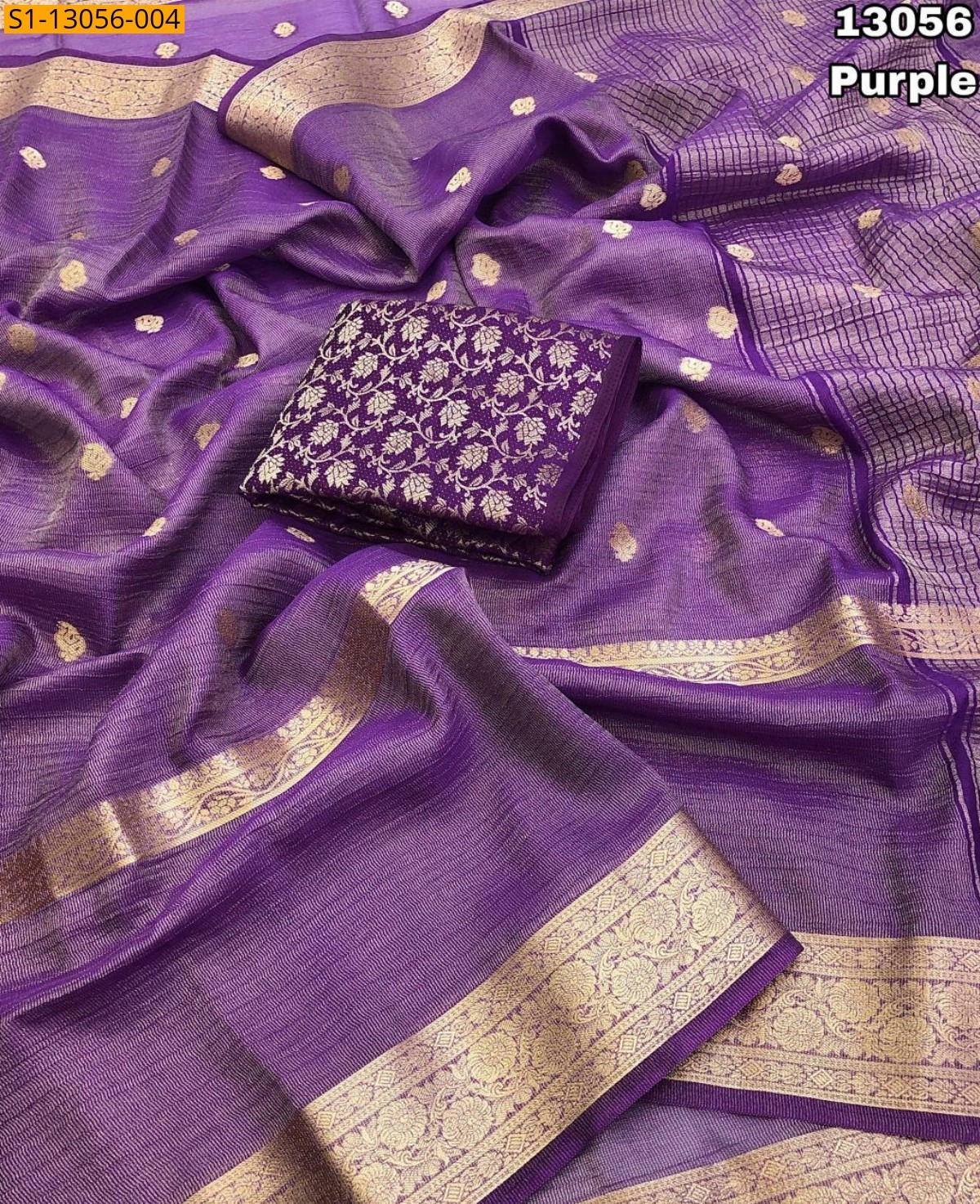 Purple Banarasi Tissue soft silk Saree