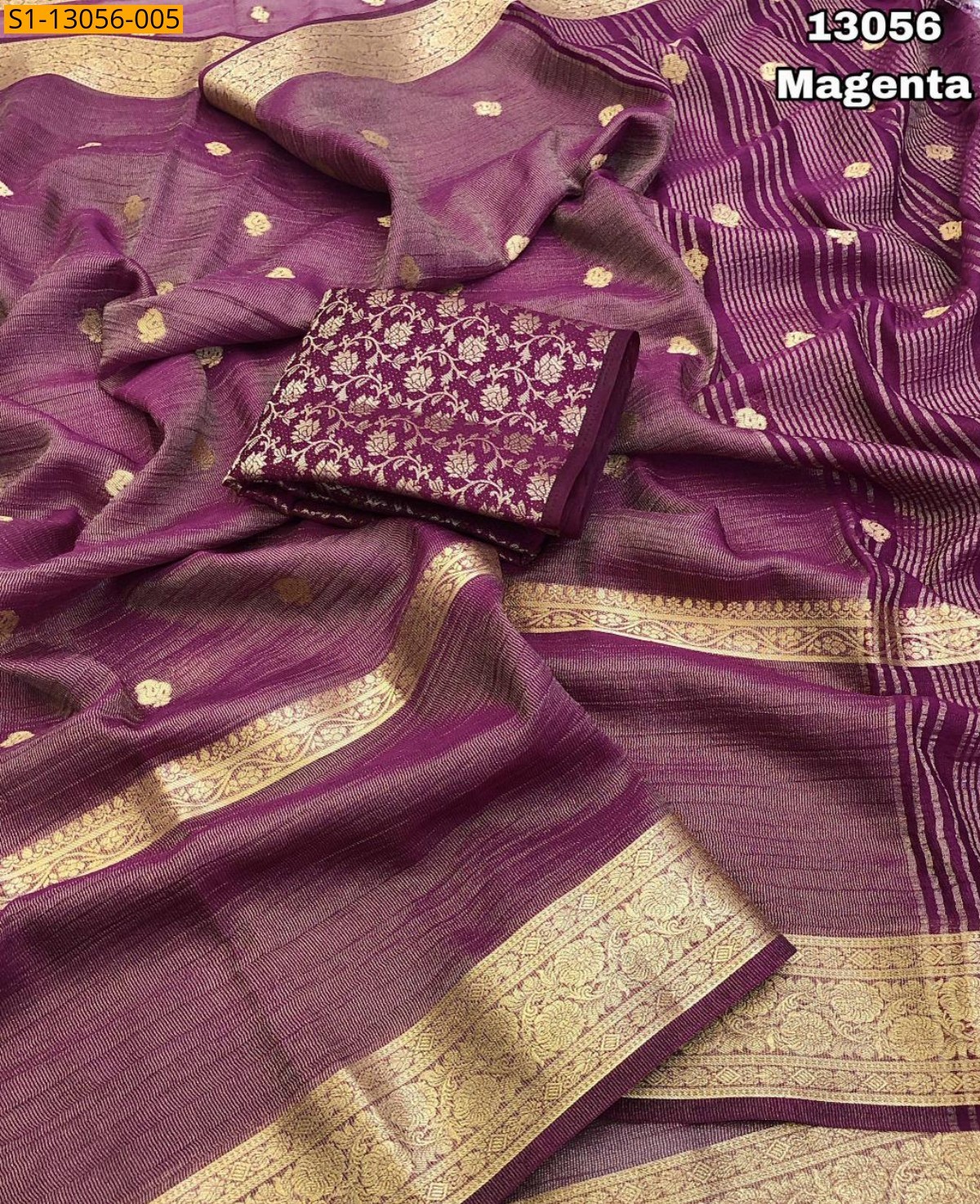 Magenta Banarasi Tissue soft silk Saree