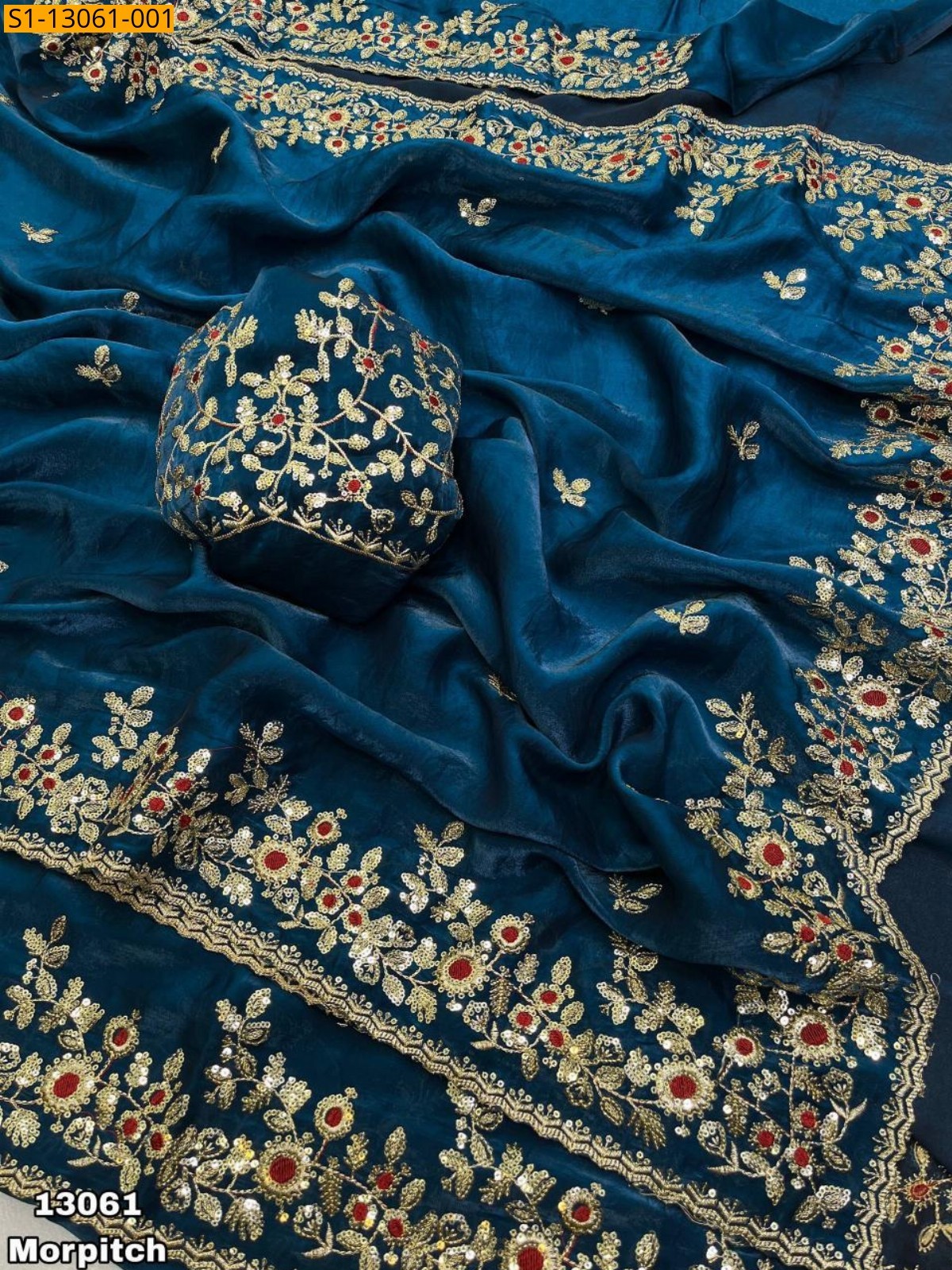 Morpitch Soft space silk fendy satin Saree