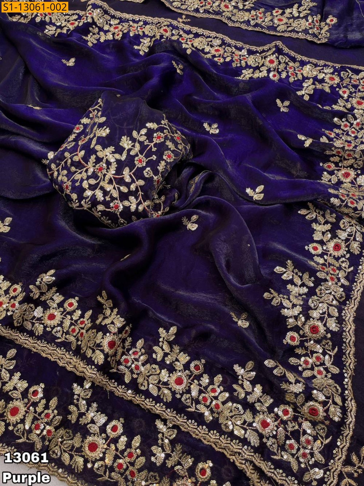 Purple Soft space silk fendy satin Saree