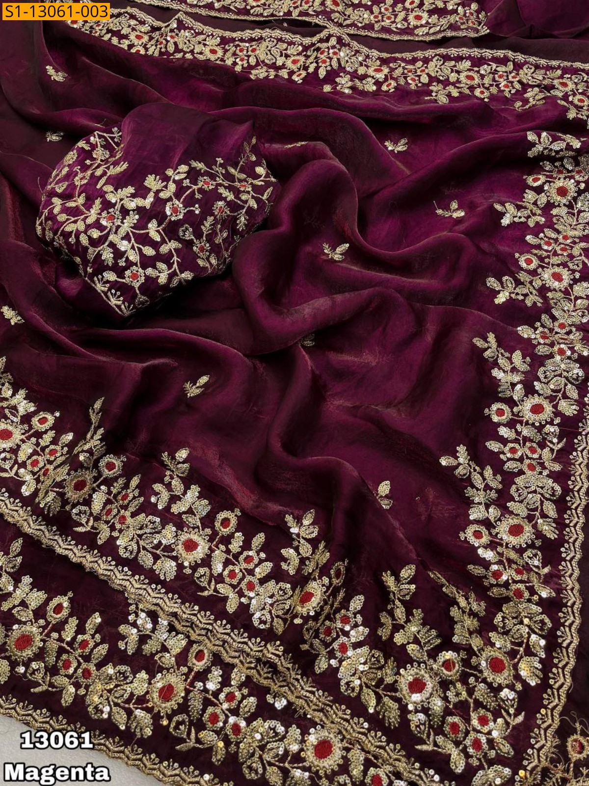 Magenta Soft space silk fendy satin Saree