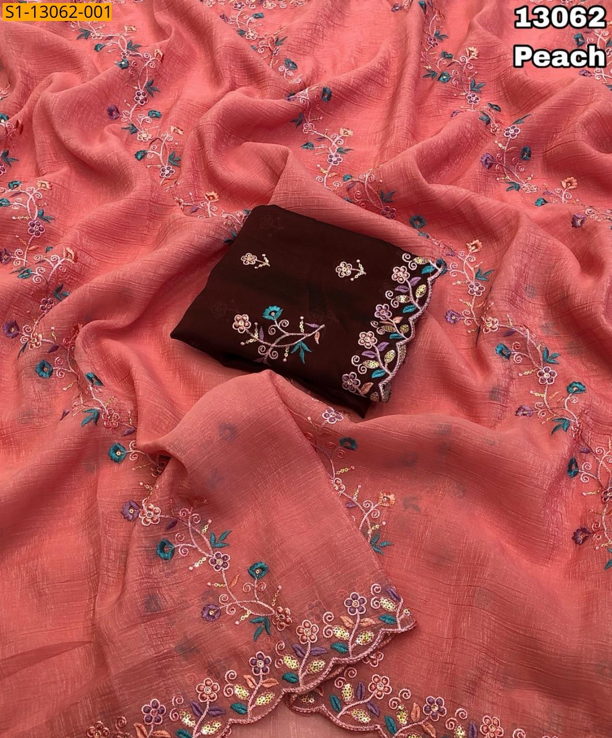 Peach Crunchy Silk Crush Saree