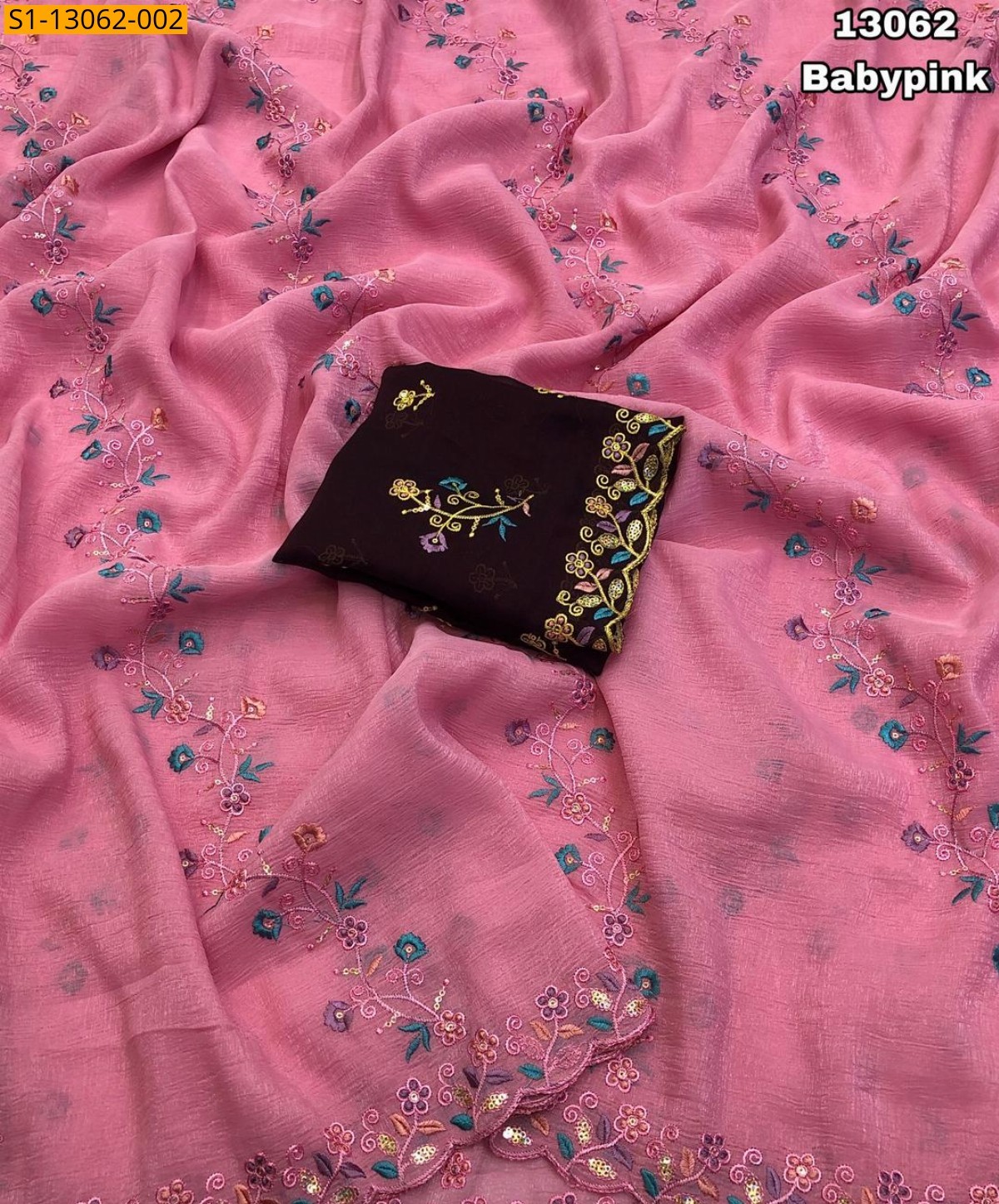 Pink Crunchy Silk Crush Saree