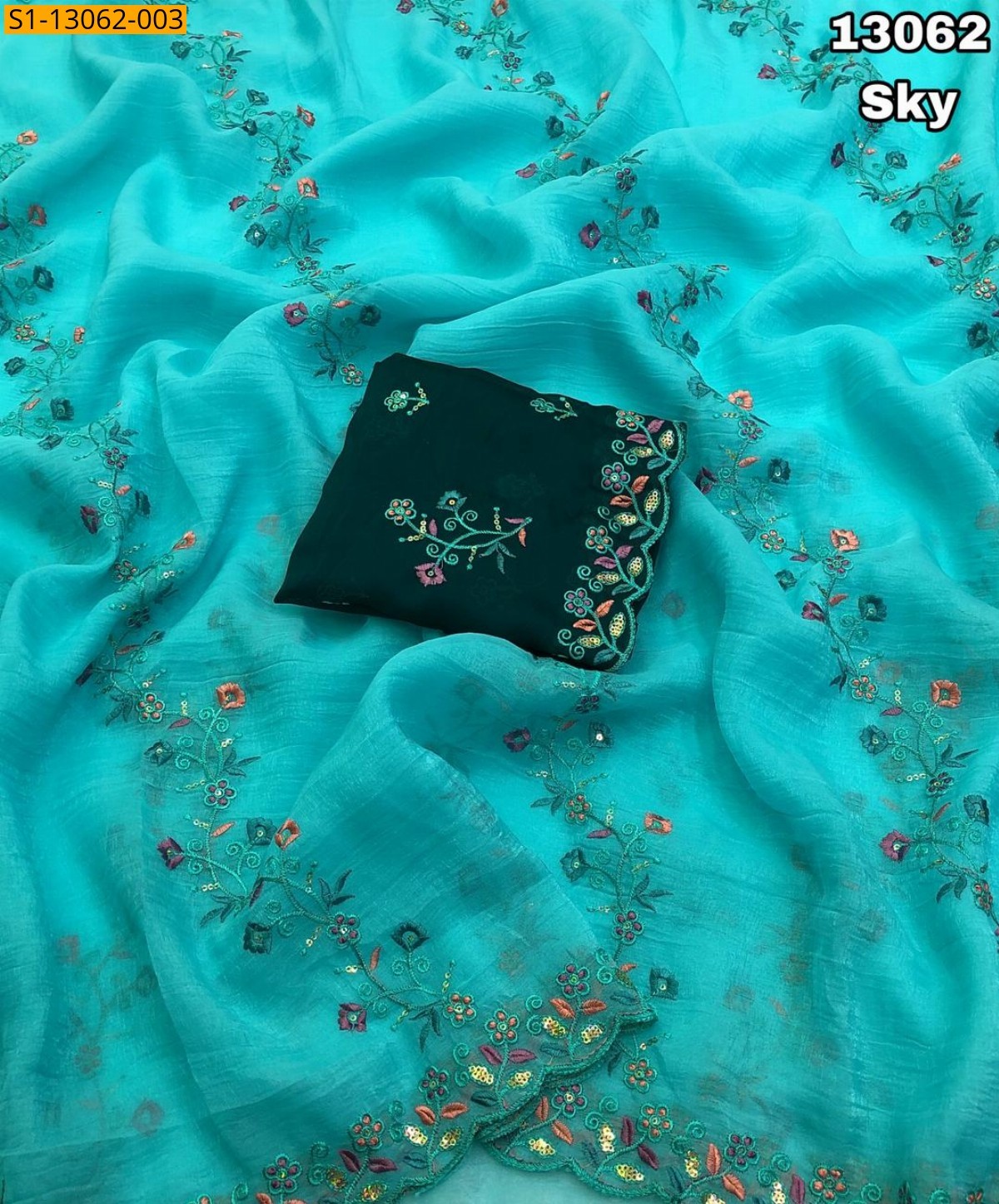 Blue Crunchy Silk Crush Saree