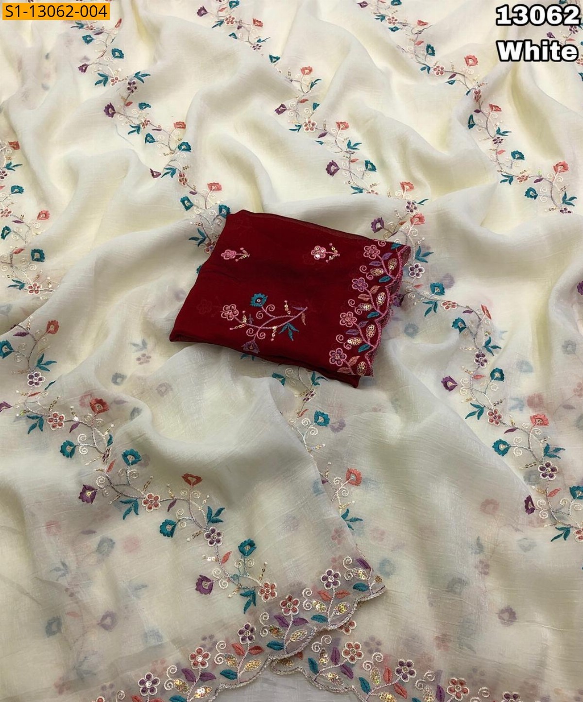 White Crunchy Silk Crush Saree