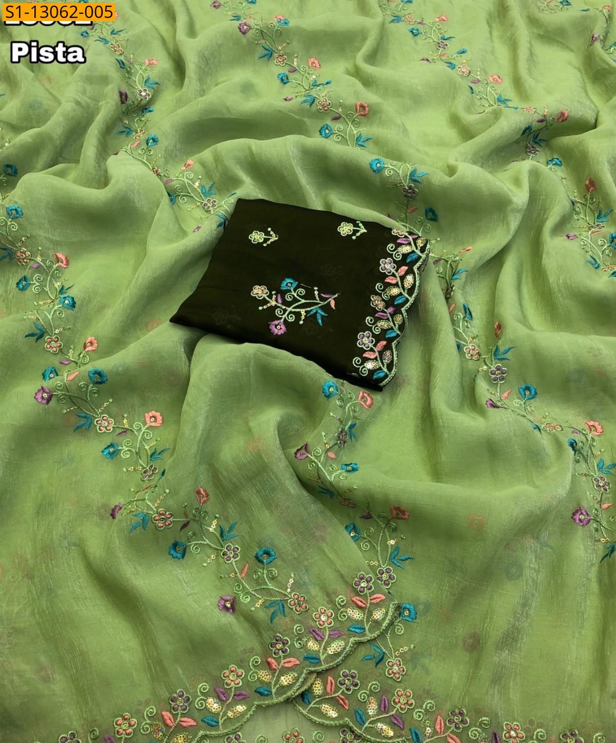 Green Crunchy Silk Crush Saree