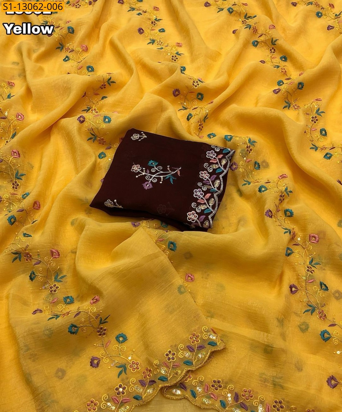 Yellow Crunchy Silk Crush Saree