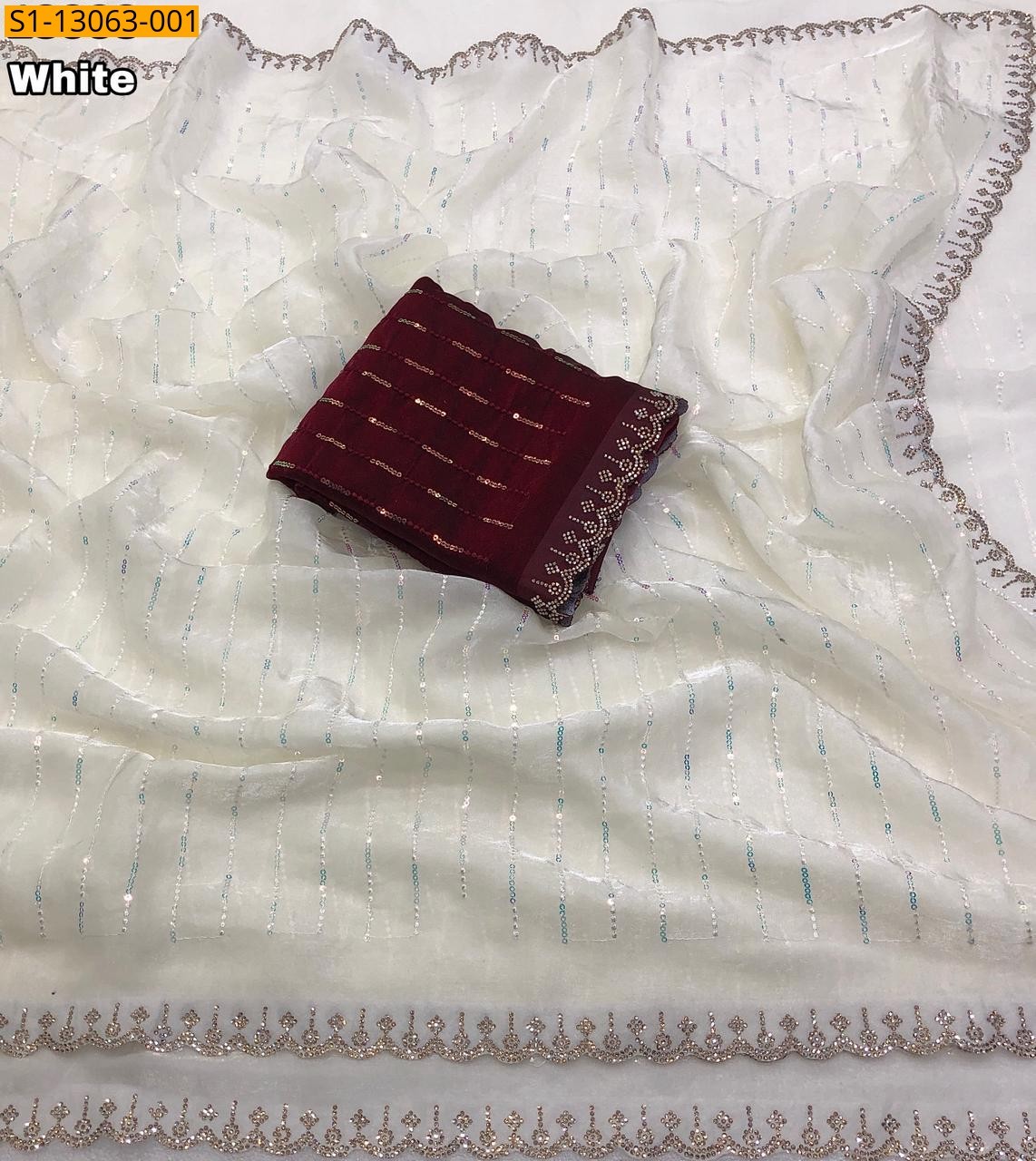 White Space Silk Fendy Satin saree