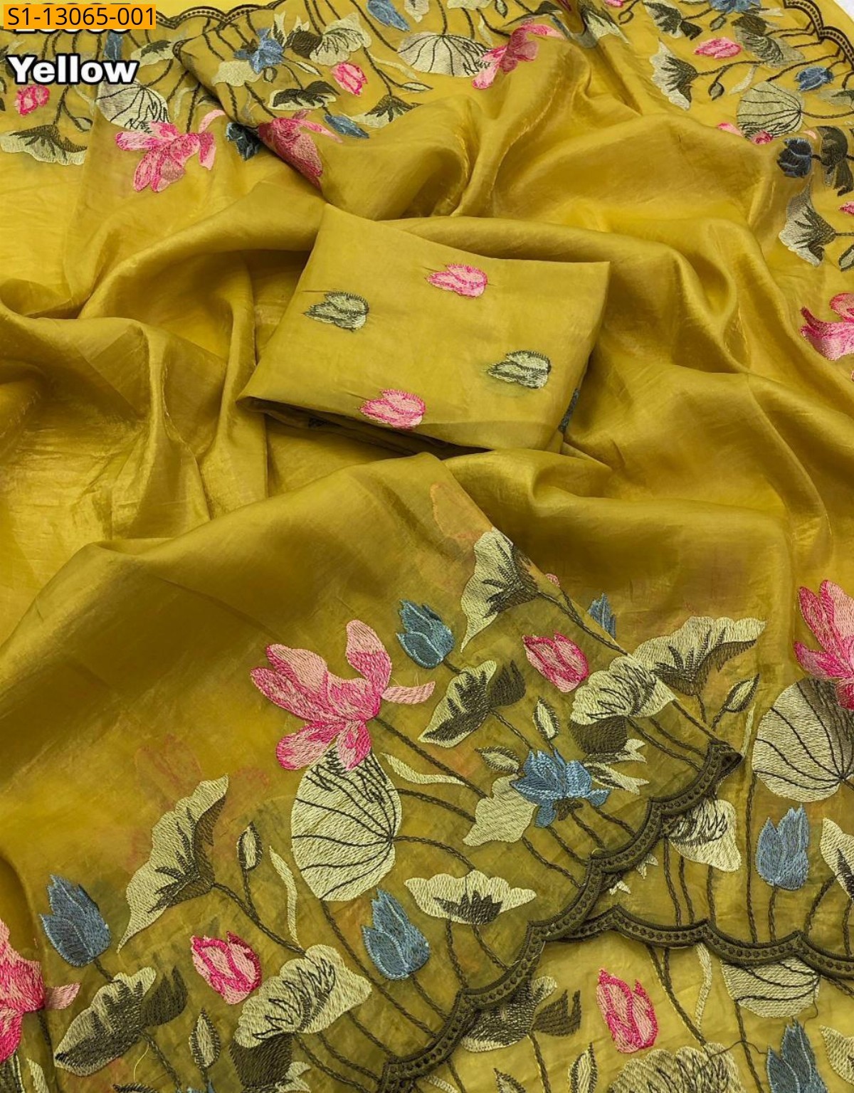 Yellow Soft gold crush Saree