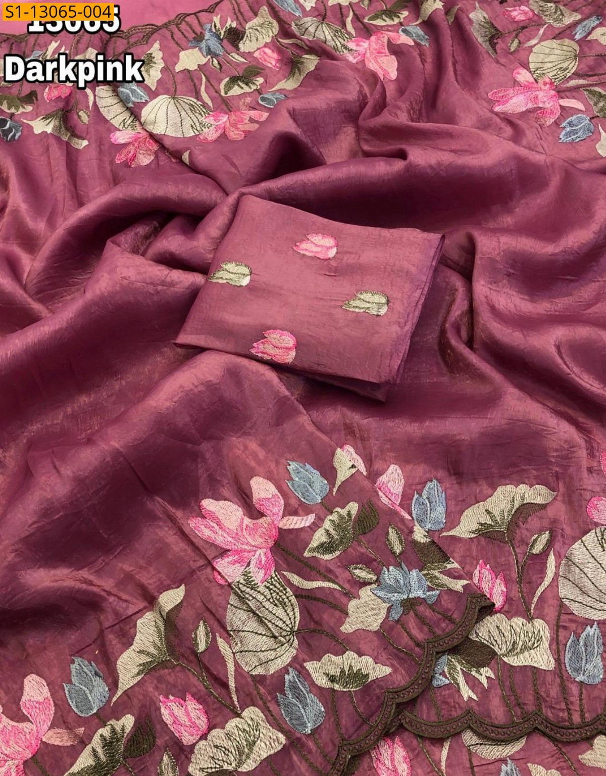 Dark Pink Soft gold crush Saree