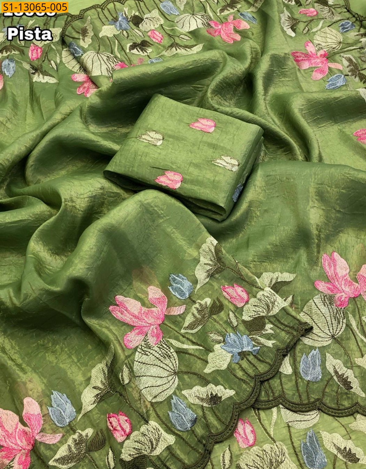 Pista Green Soft gold crush Saree