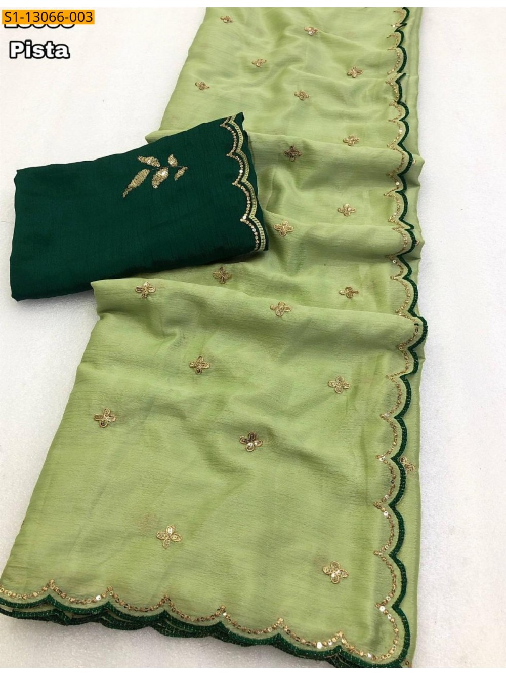 Fancy Soft Chinnon Embroidery Work Sarees