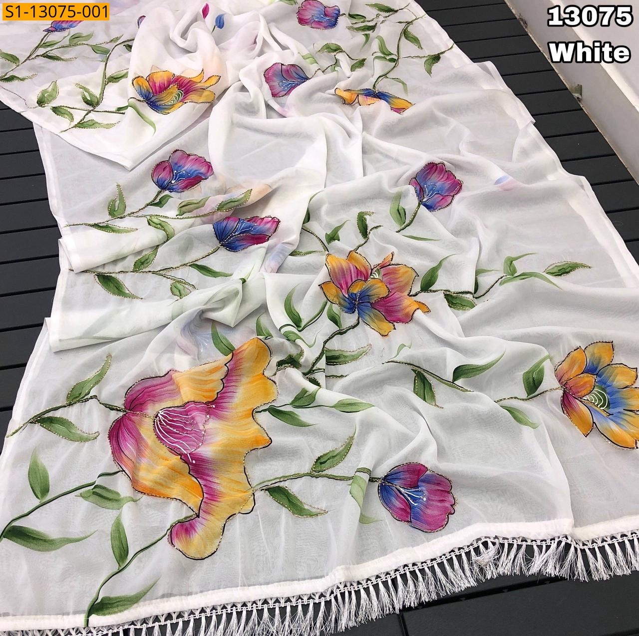 White Star georgette floral printed saree