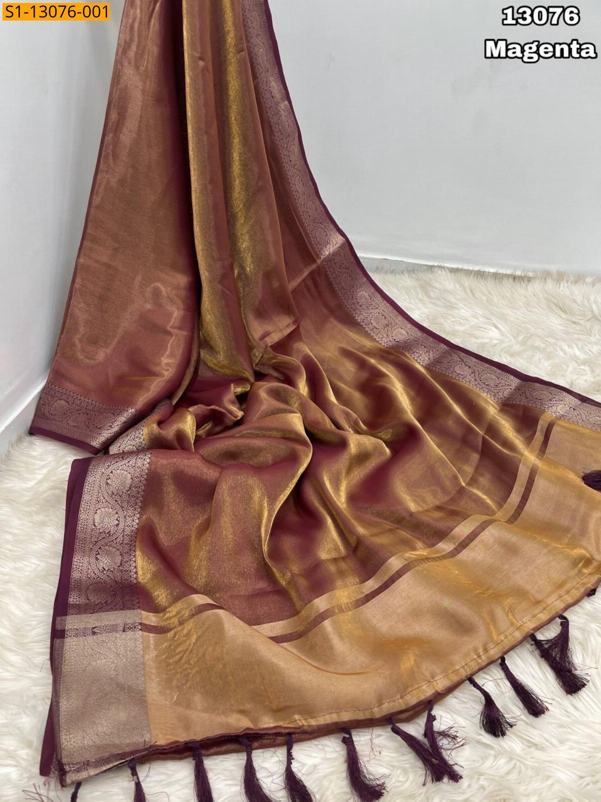 Magenta Soft and smooth fendy satin two tone saree