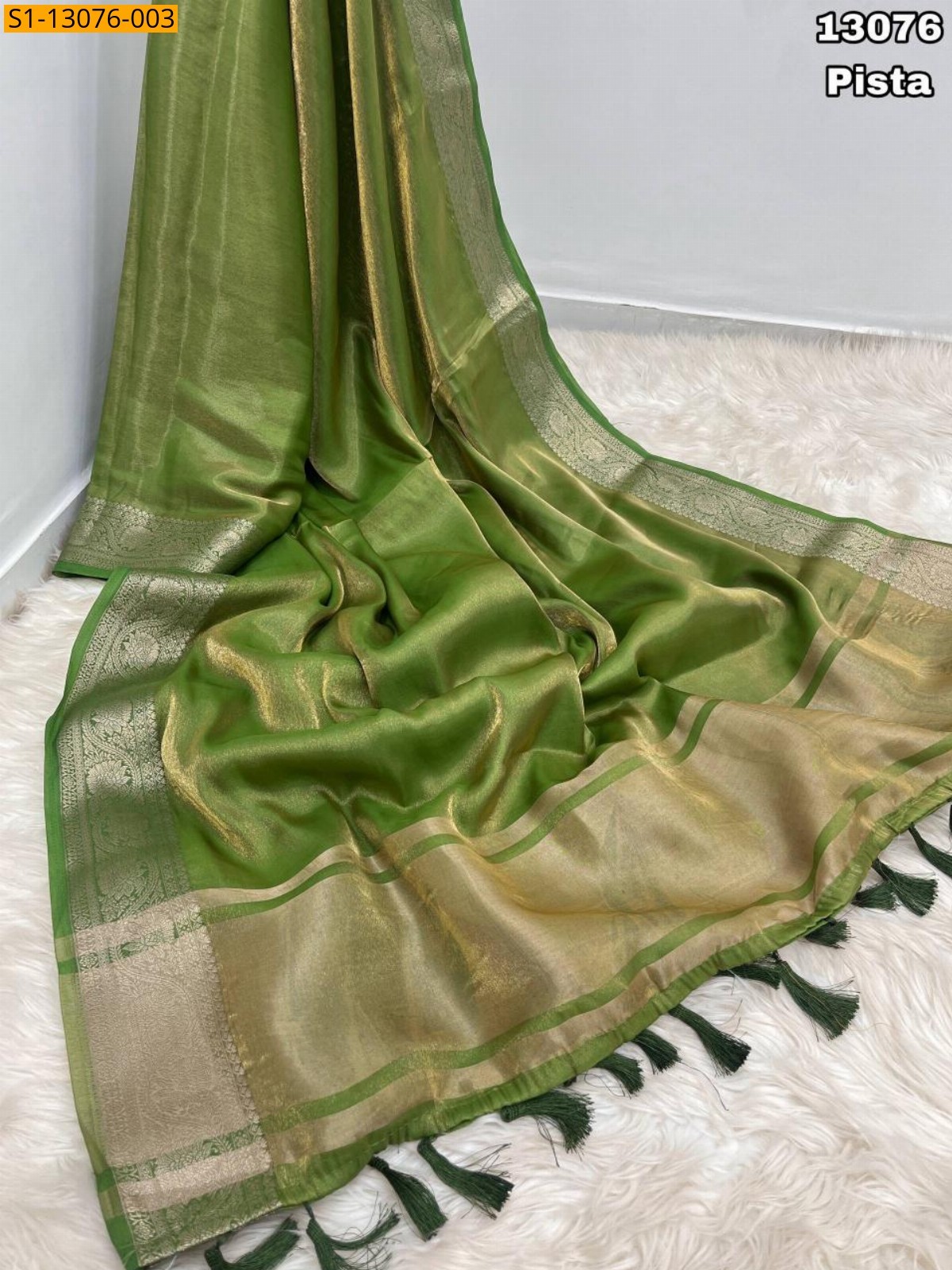 Pista Soft and smooth fendy satin two tone saree