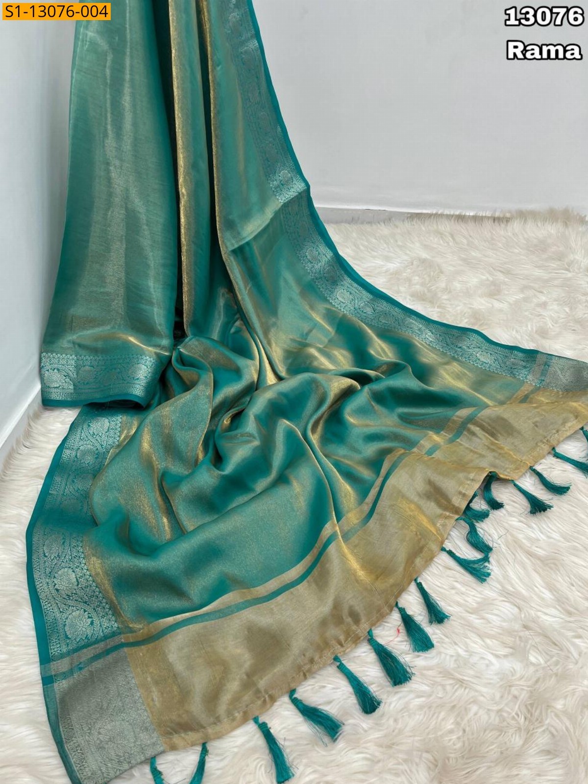 Rama Green Soft and smooth fendy satin two tone saree