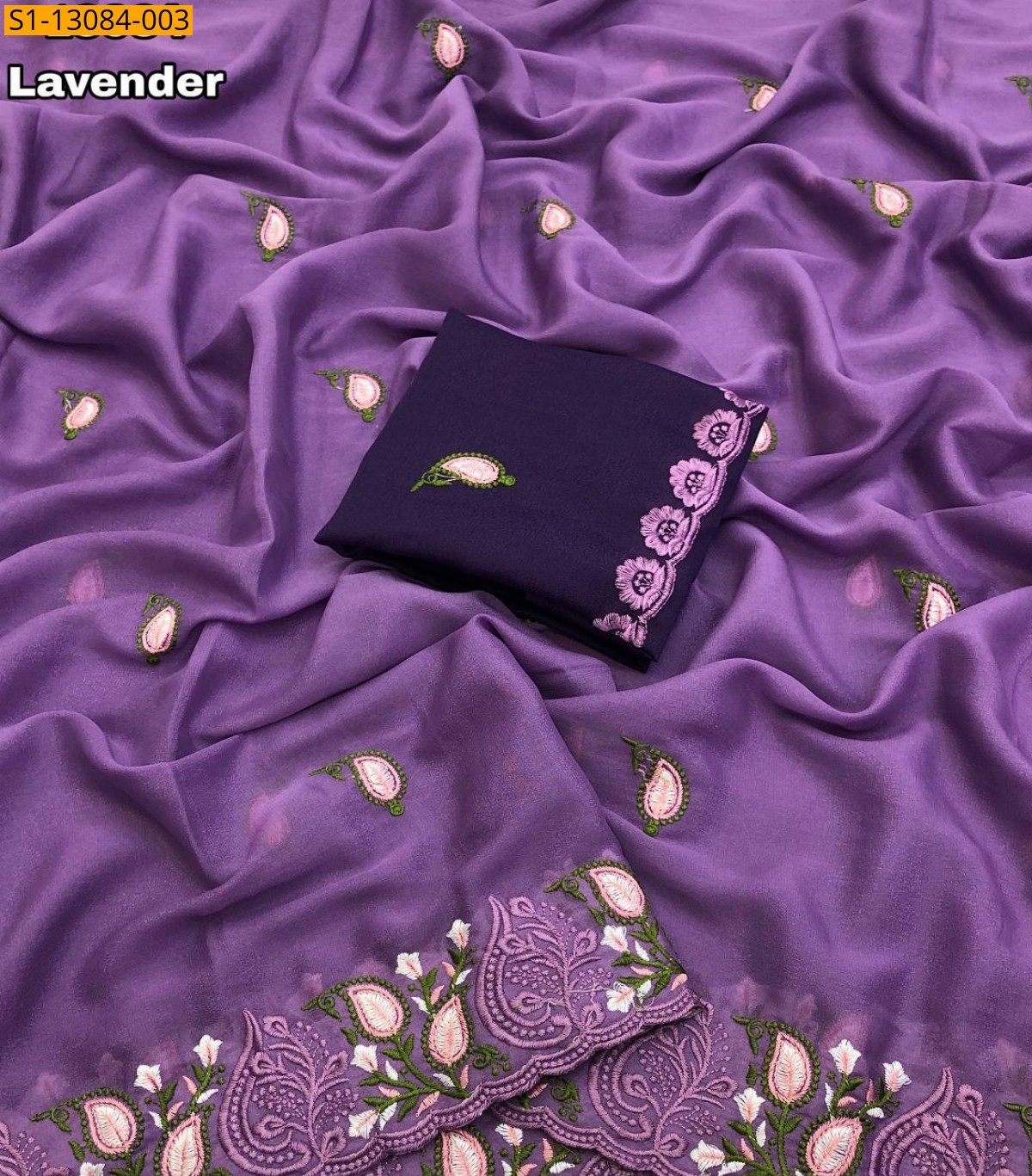 Lavender Star georgette embroidery saree