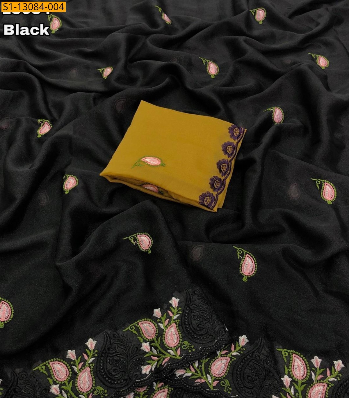 Black Star georgette embroidery saree