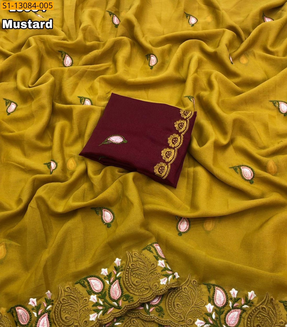 Mustard Star georgette embroidery saree