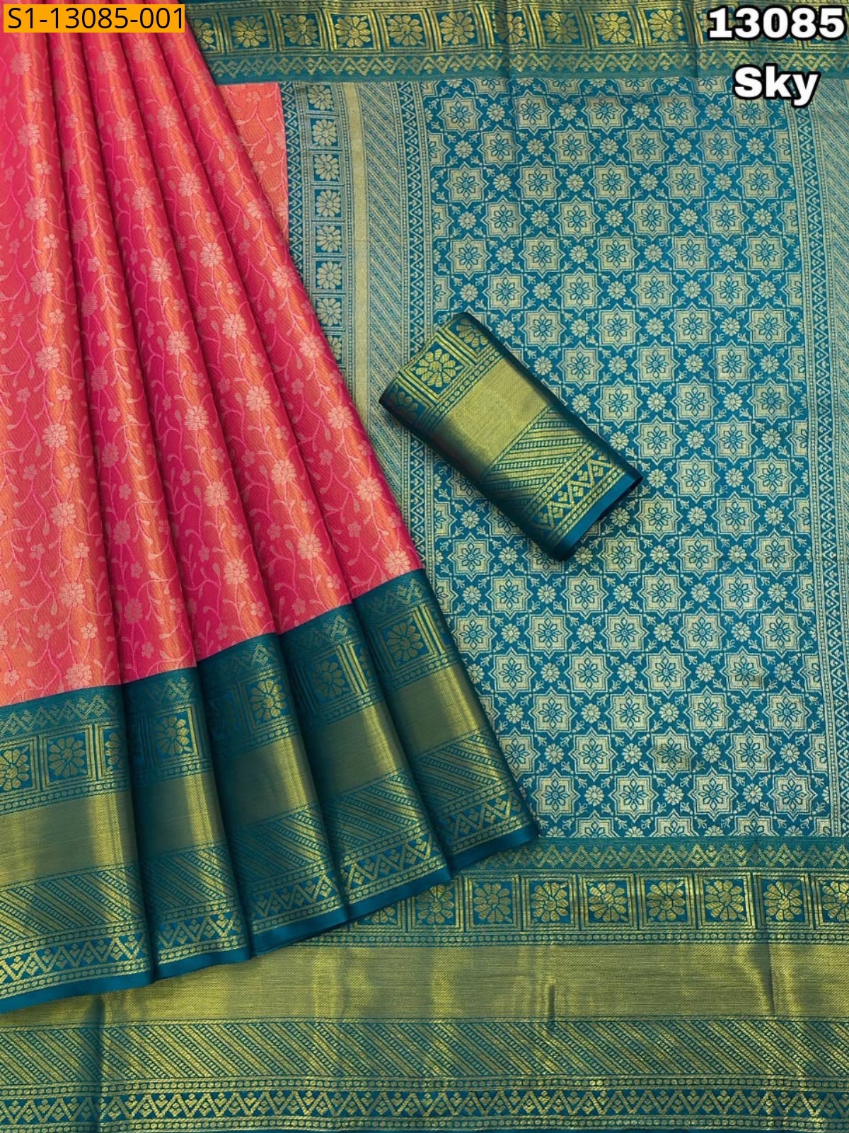 Sky Fancy Kanjiviram pattu silk Saree