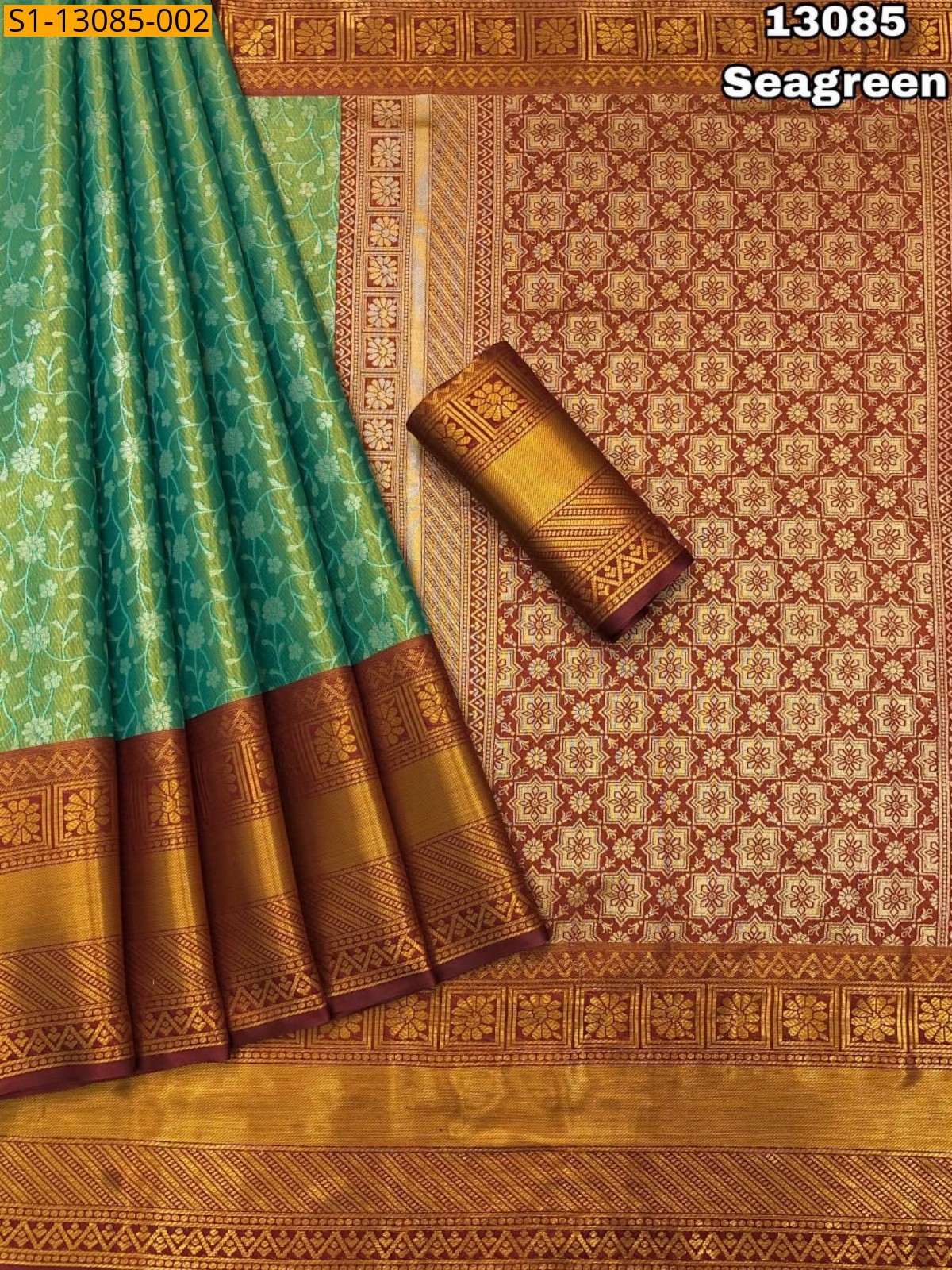 Sage green Fancy Kanjiviram pattu silk Saree