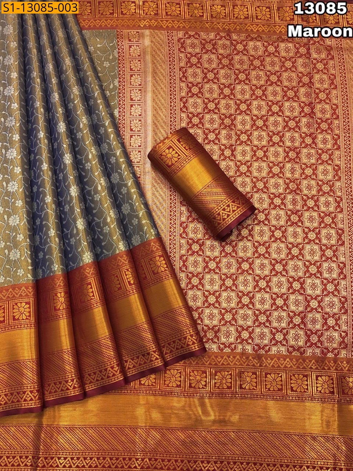 Maroon Fancy Kanjiviram pattu silk Saree