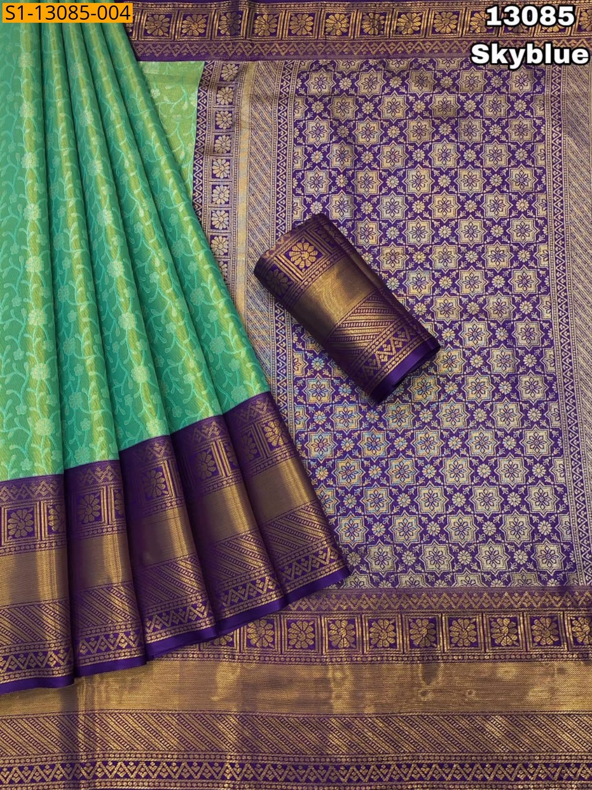 Sky Blue Fancy Kanjiviram pattu silk Saree