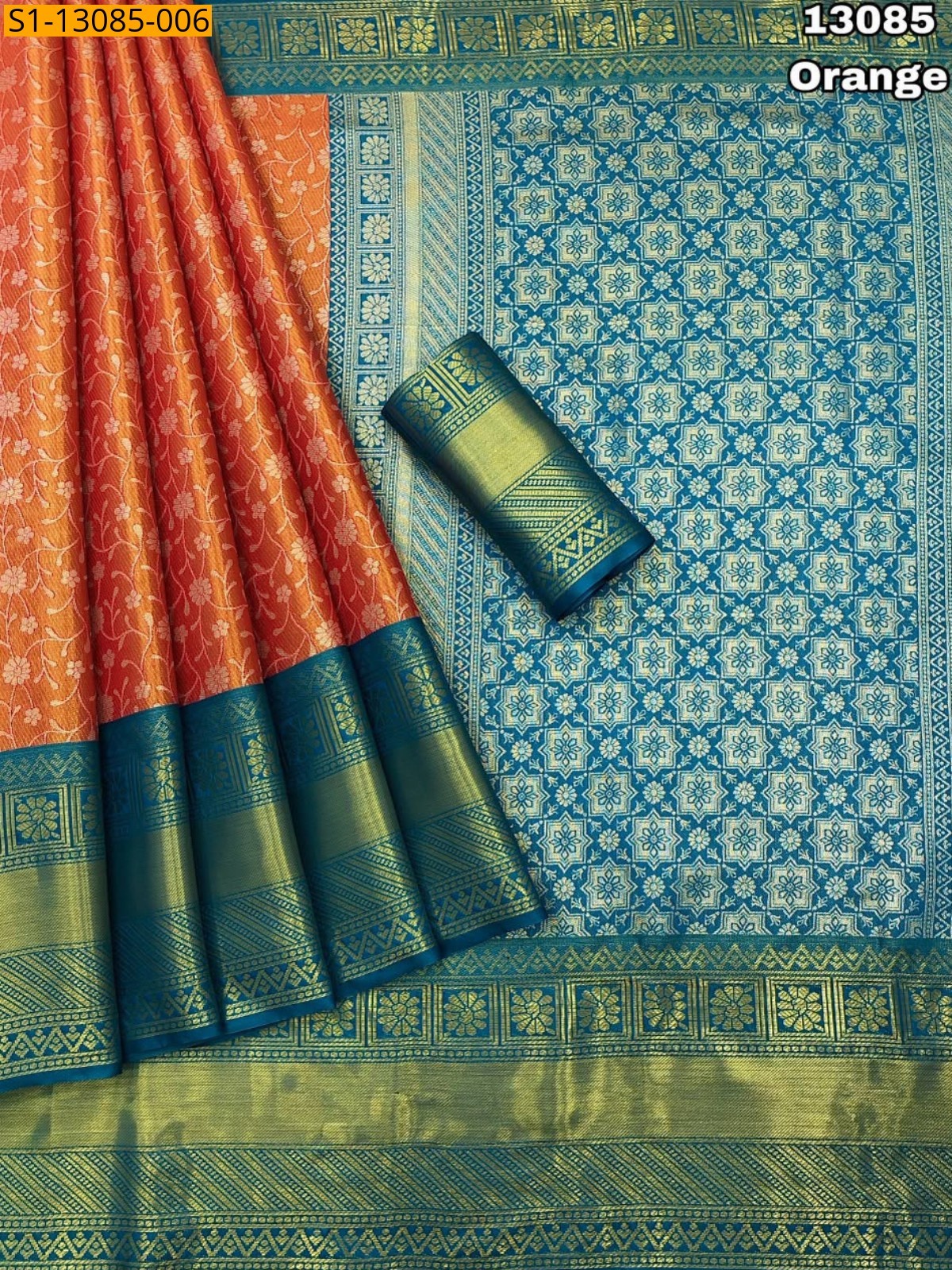 Orange Fancy Kanjiviram pattu silk Saree