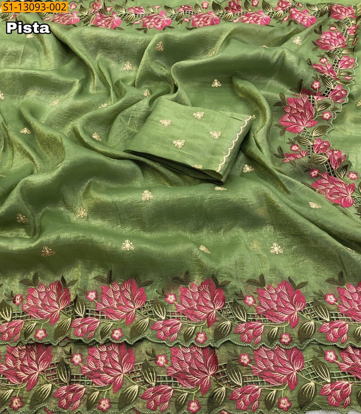 Pista Green Fancy Crush Sarees