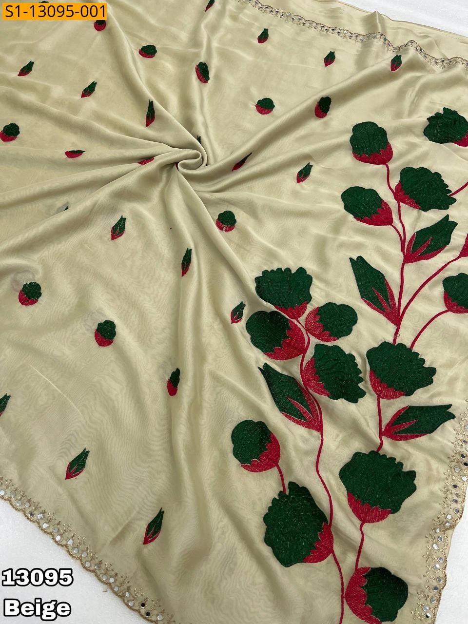 Beige Rangoli Georgette Embroidery Saree