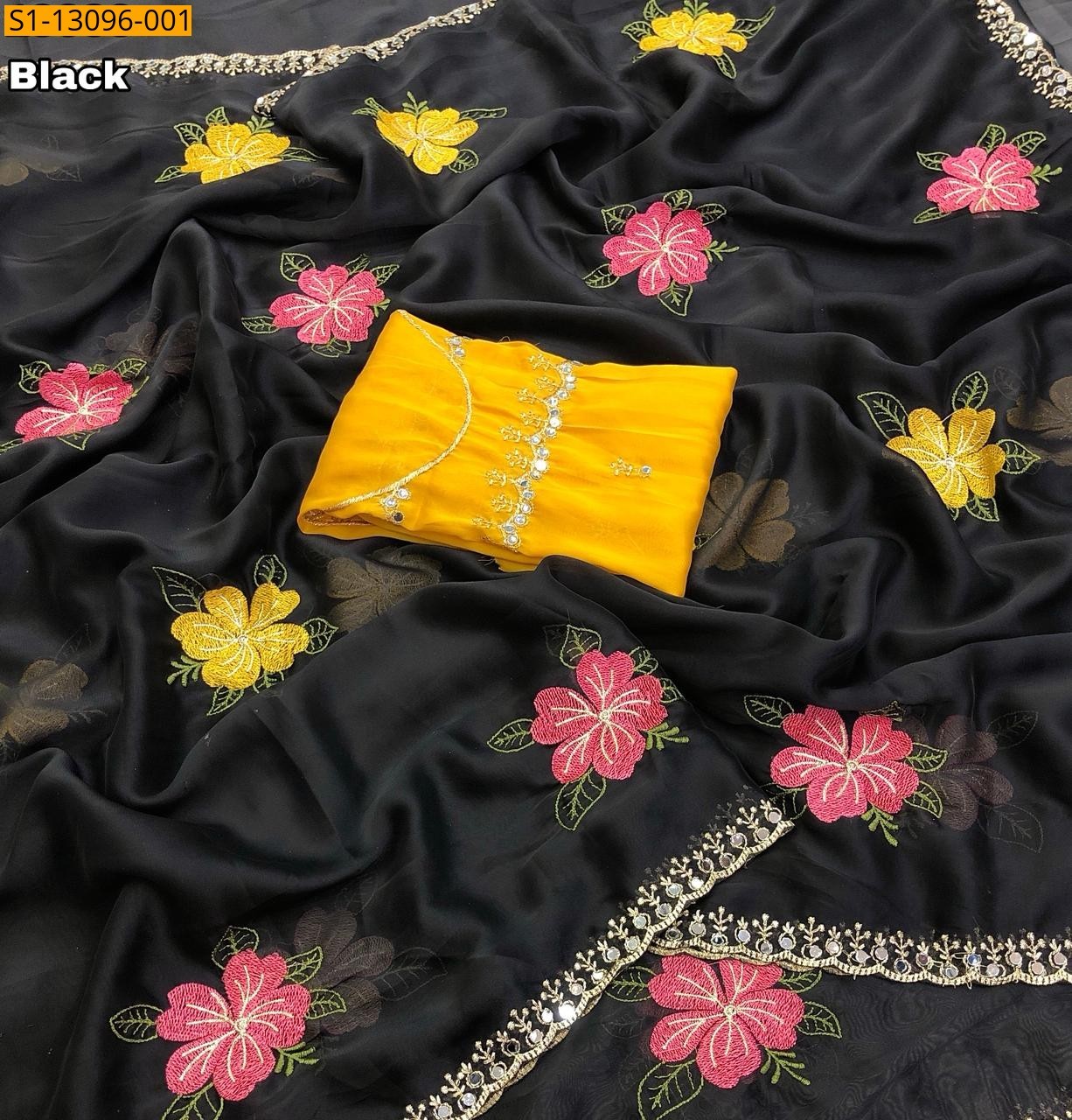 Black Chiffon embroidery saree 